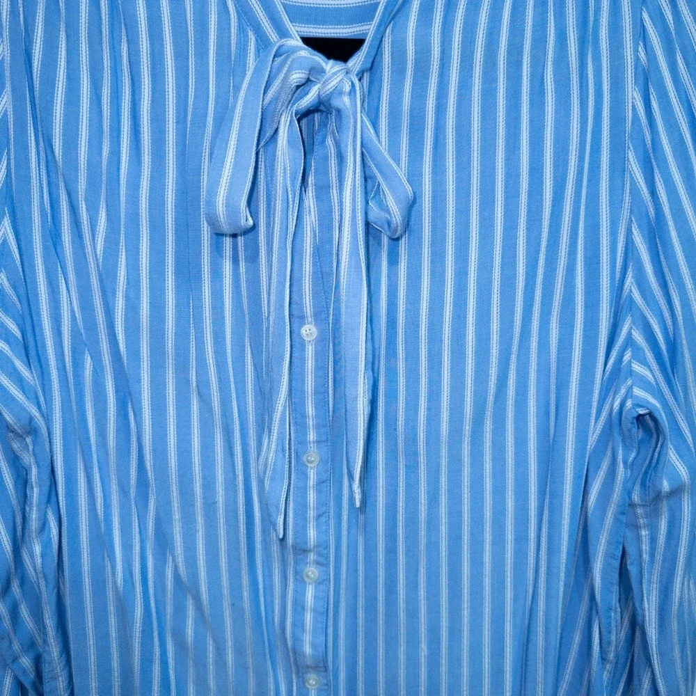 J. Crew Blue White‎ Caroline Stripe Long Sleeve Bow Blouse XL